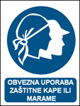 Picture of CS-OB-013 - OBVEZNA UPORABA ZAŠTITNE KAPE ILI MAREME - PVC ploča 260x340 mm